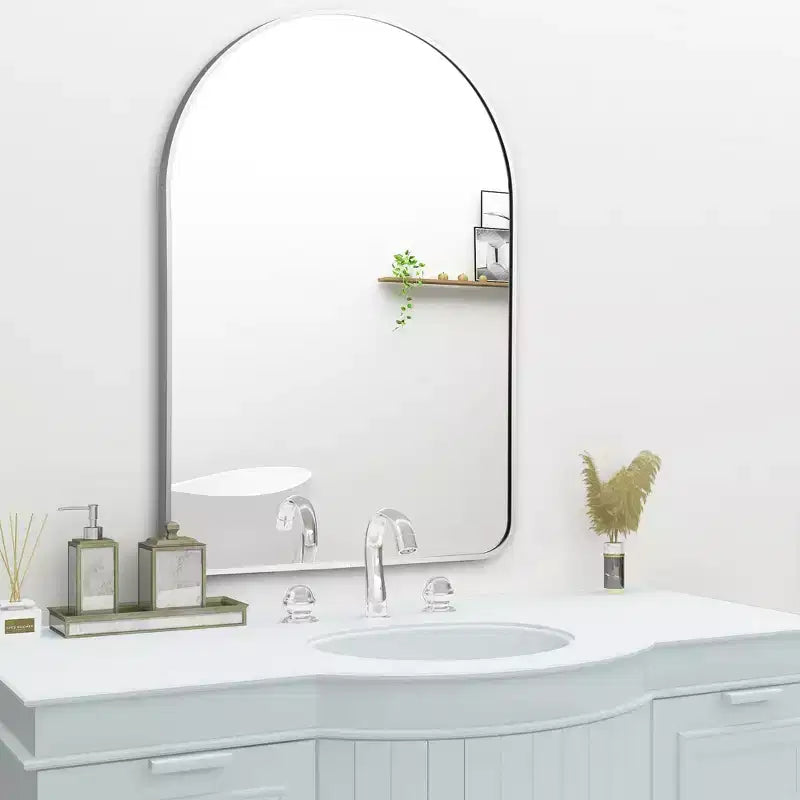Espejo de baño moderno con marco de metal arqueado, espejo decorativo de pared