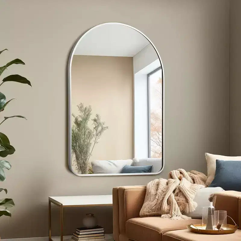 Espejo de baño moderno con marco de metal arqueado, espejo decorativo de pared
