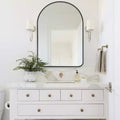 Espejo de baño moderno con marco de metal arqueado, espejo decorativo de pared