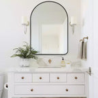 Espejo de baño moderno con marco de metal arqueado, espejo decorativo de pared