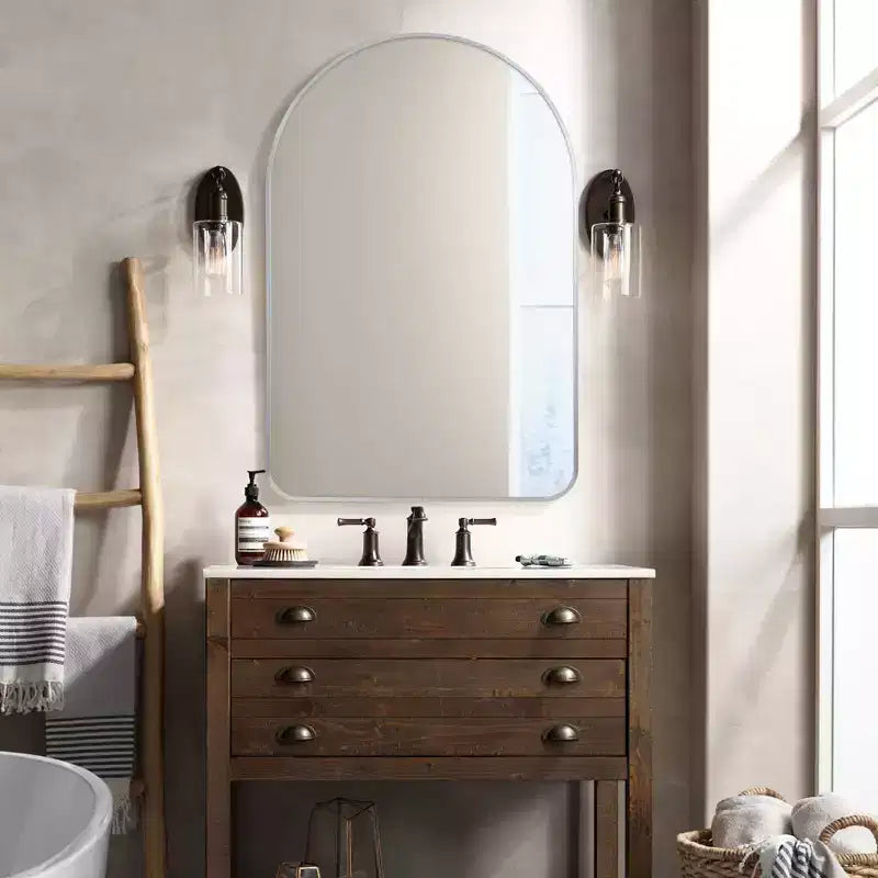 Espejo de baño moderno con marco de metal arqueado, espejo decorativo de pared