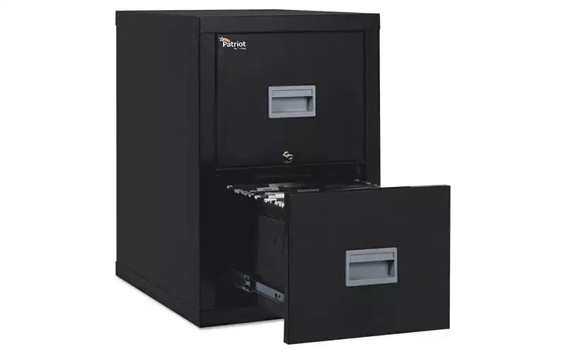 FireKing Patriot by FireKing Insulated Fire File, 1-Hour Fire Protection, 2 Legal/Letter File Drawers, Black, 17.75 x 25 x 27.75