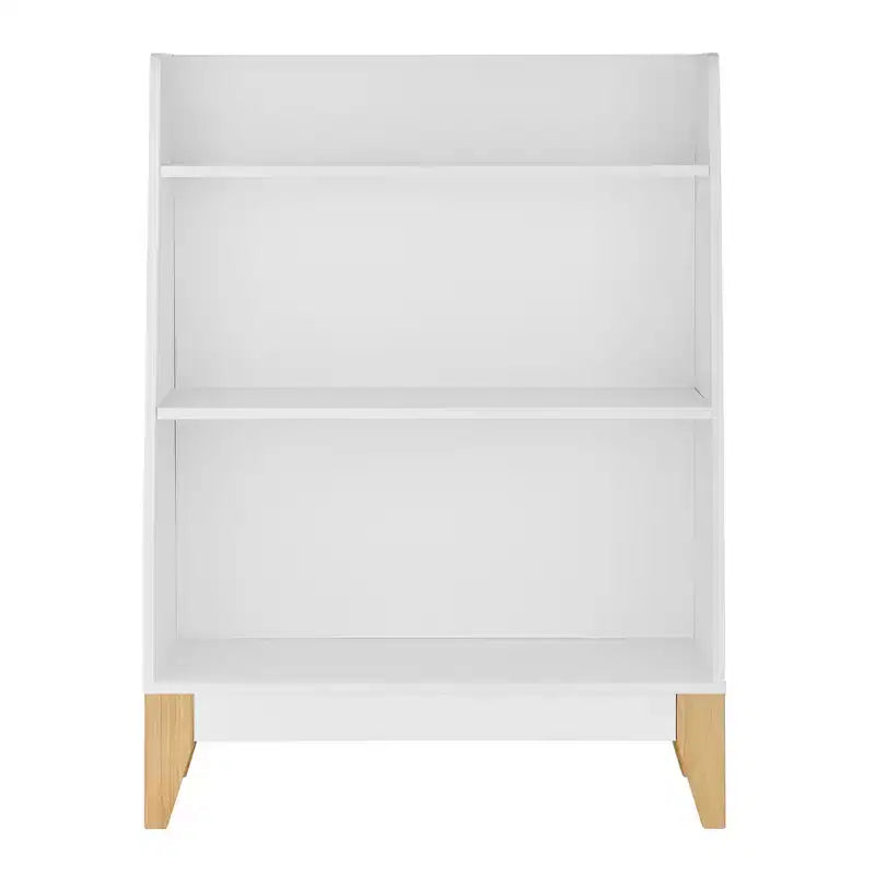 Danya B Steiner White 3-Tier Kids Book or Toy Figure Display Unit Freestanding Bookshelf with Contrasting Wood-Toned Legs