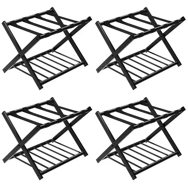 Costway Set of 4 Folding Metal Luggage Rack Suitcase Shoe Holder Hotel Guestroom w/Shelf