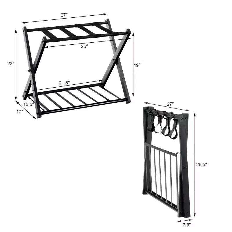 Estante plegable de metal para maletas y zapatos de habitación de hotel con estante