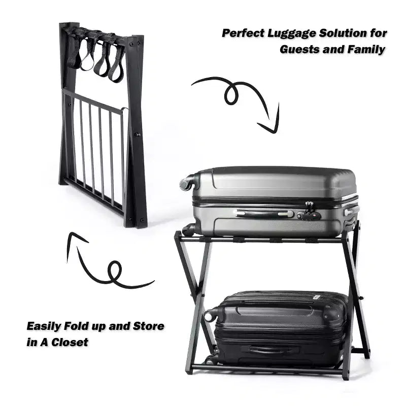 Estante plegable de metal para maletas y zapatos de habitación de hotel con estante
