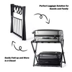 Estante plegable de metal para maletas y zapatos de habitación de hotel con estante