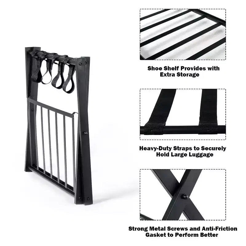 Estante plegable de metal para maletas y zapatos de habitación de hotel con estante