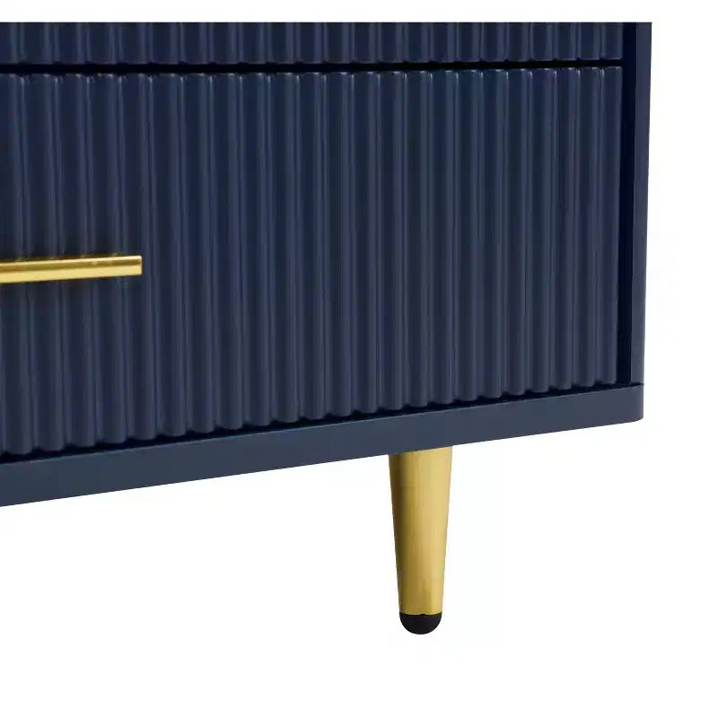 Mesa de centro moderna de 47.2''W con 2 puertas de cristal de almacenamiento, 4 cajones, patas de metal dorado e iluminación multicolor