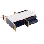 Mesa de centro moderna de 47.2''W con 2 puertas de cristal de almacenamiento, 4 cajones, patas de metal dorado e iluminación multicolor