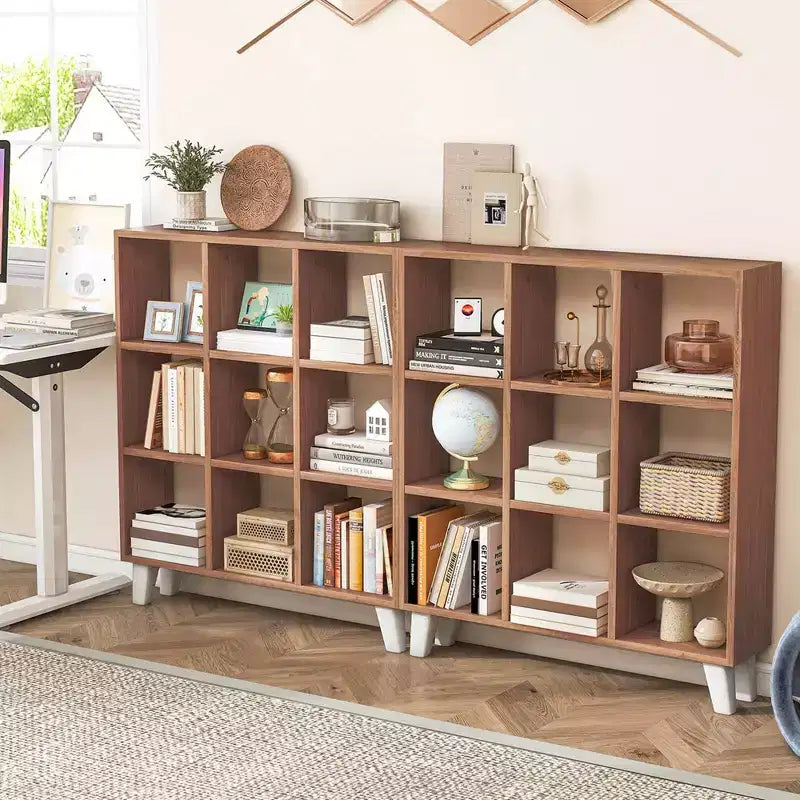 2 estanterías de 9 cubos con 6 estantes extraíbles y patas elevadas para salón, marrón/blanco