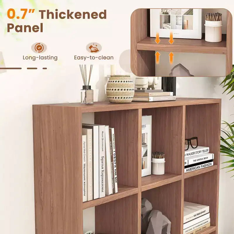 2 estanterías de 9 cubos con 6 estantes extraíbles y patas elevadas para salón, marrón/blanco