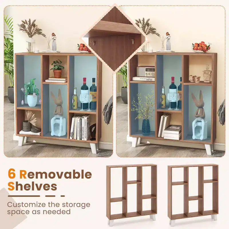 2 estanterías de 9 cubos con 6 estantes extraíbles y patas elevadas para salón, marrón/blanco