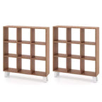 2 estanterías de 9 cubos con 6 estantes extraíbles y patas elevadas para salón, marrón/blanco