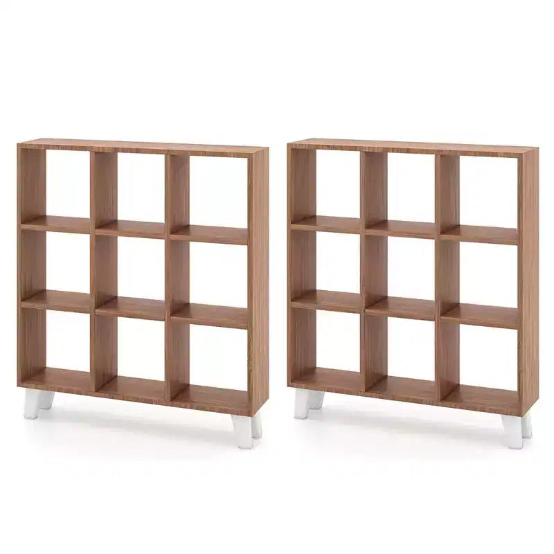 2 estanterías de 9 cubos con 6 estantes extraíbles y patas elevadas para salón, marrón/blanco