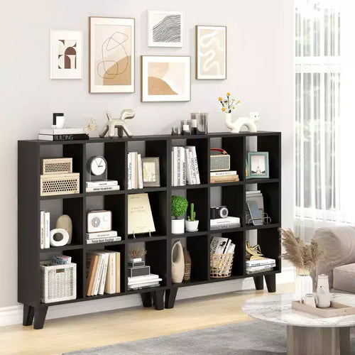 2 estanterías de 9 cubos con 6 estantes extraíbles y patas elevadas para salón, marrón/blanco