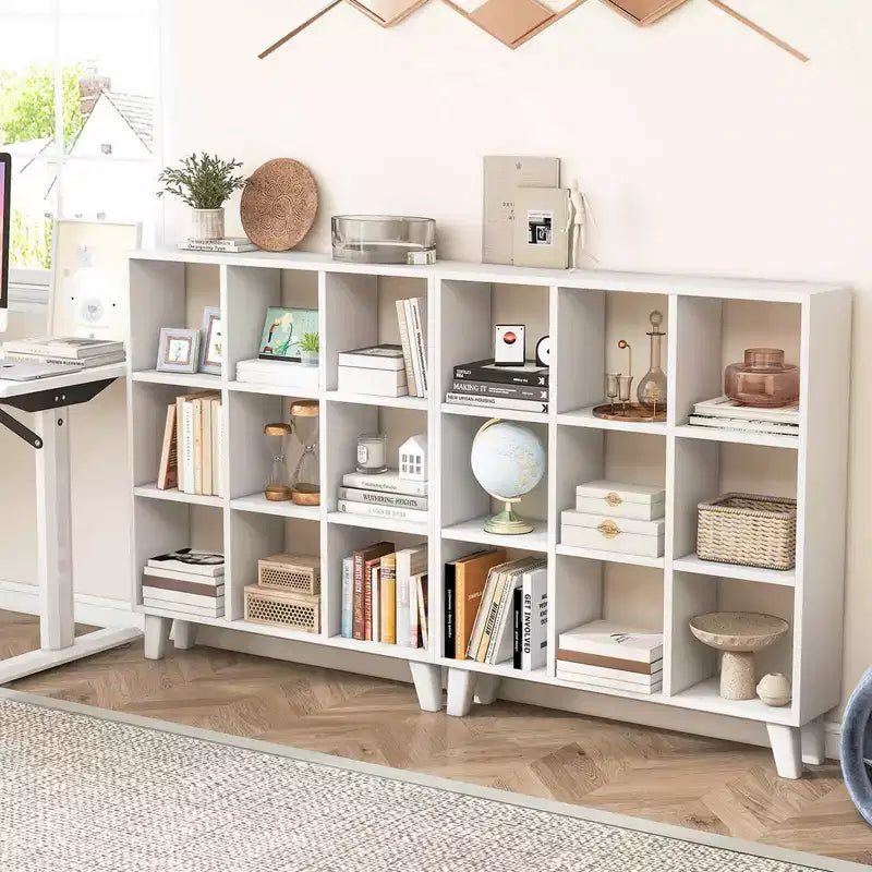 2 estanterías de 9 cubos con 6 estantes extraíbles y patas elevadas para salón, marrón/blanco