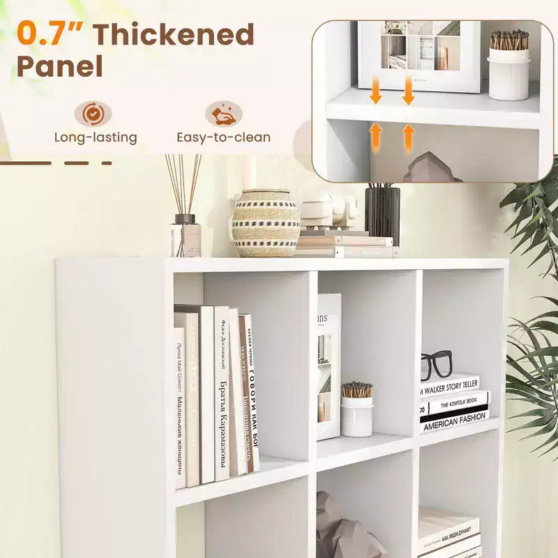 2 estanterías de 9 cubos con 6 estantes extraíbles y patas elevadas para salón, marrón/blanco