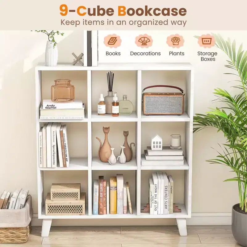 2 estanterías de 9 cubos con 6 estantes extraíbles y patas elevadas para salón, marrón/blanco