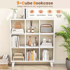 2 estanterías de 9 cubos con 6 estantes extraíbles y patas elevadas para salón, marrón/blanco