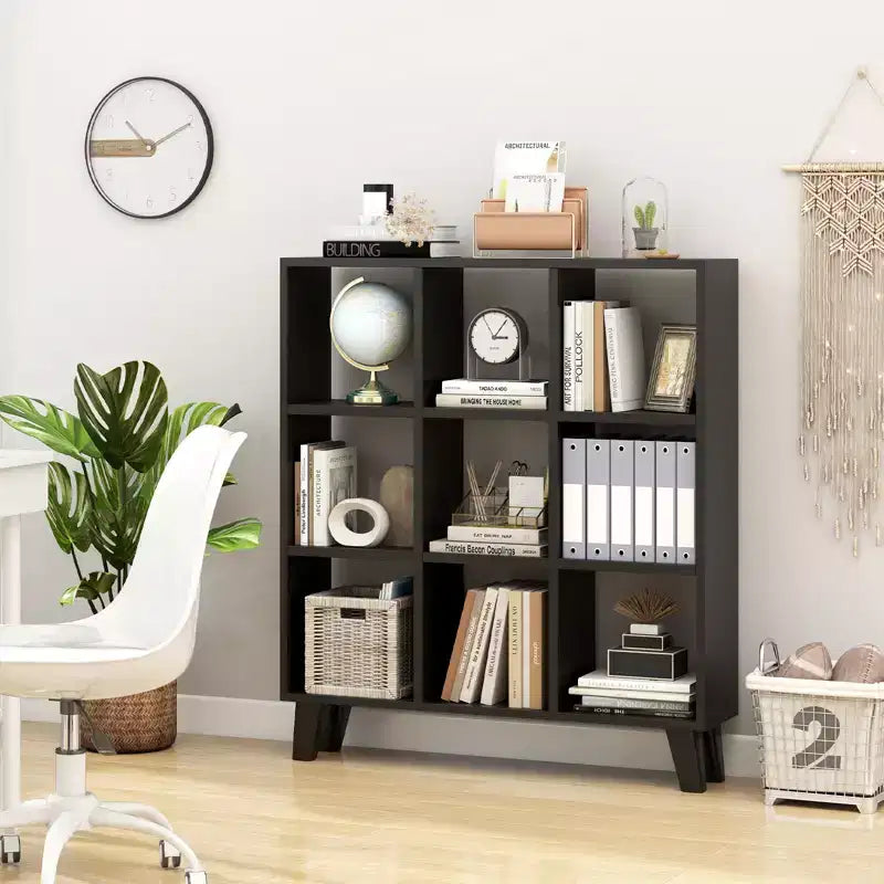 2 estanterías de 9 cubos con 6 estantes extraíbles y patas elevadas para salón, marrón/blanco