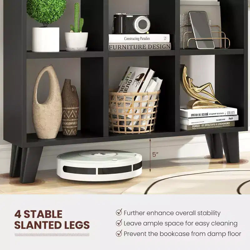 2 estanterías de 9 cubos con 6 estantes extraíbles y patas elevadas para salón, marrón/blanco