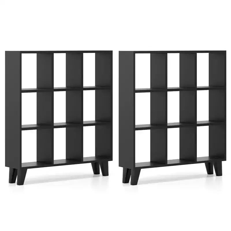 2 estanterías de 9 cubos con 6 estantes extraíbles y patas elevadas para salón, marrón/blanco