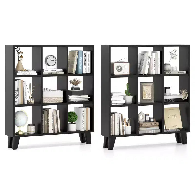 Costway 2 PCS 9-Cube Bookcase with 6 Removable Shelves Raised Support Feet for Living Room Brown/White