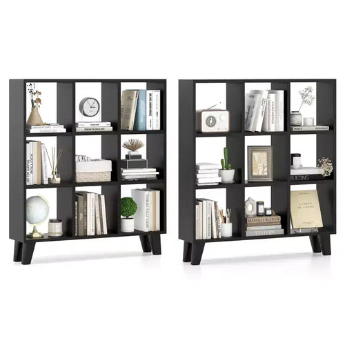 Costway 2 PCS 9-Cube Bookcase with 6 Removable Shelves Raised Support Feet for Living Room Brown/White