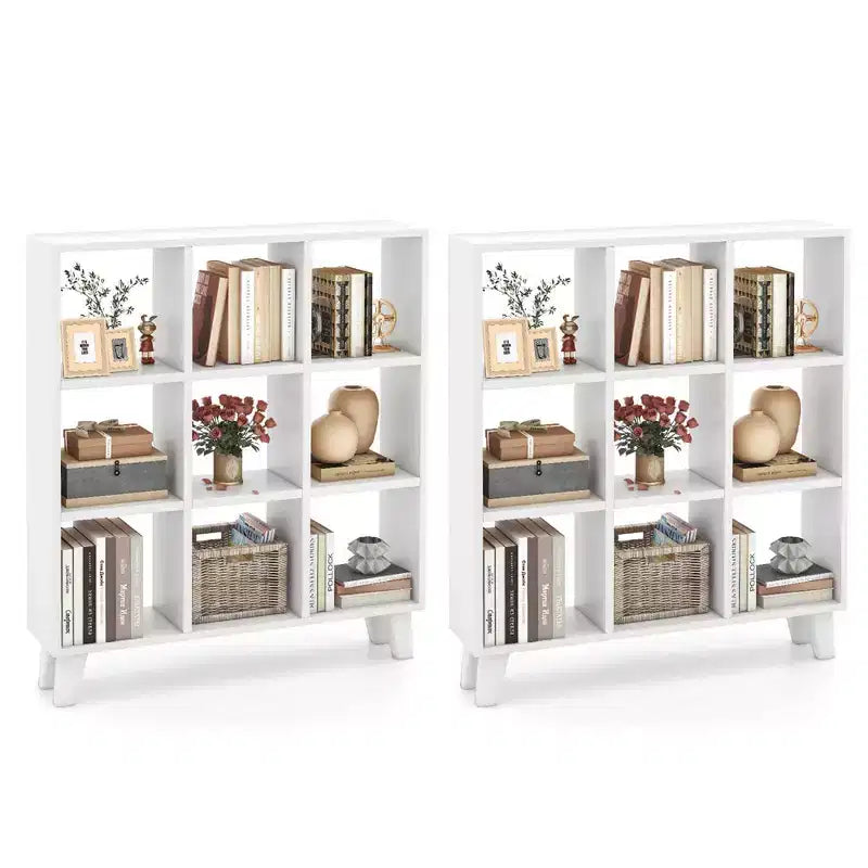 2 estanterías de 9 cubos con 6 estantes extraíbles y patas elevadas para salón, marrón/blanco