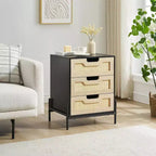 Whizmax Rattan Nightstand, Night Stand with 3 Drawers, Farmhouse End Table with Metal Handle, Bedside Table for Bedroom Living Room Small Space