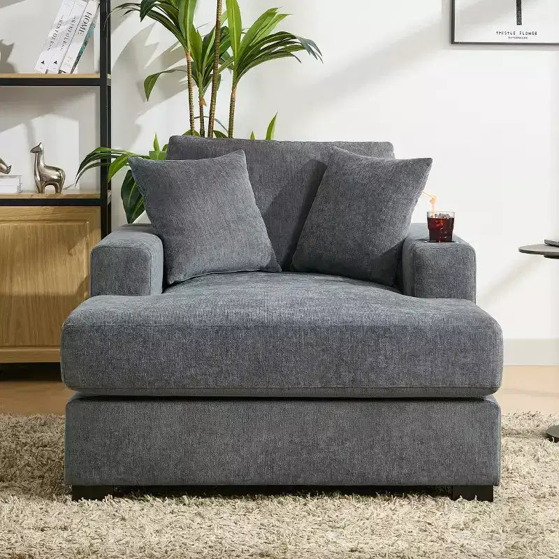 Chaise longue extragrande de 55/43.5/39.7W, sofá cama con almohadas, estación de carga y portavasos