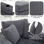 Chaise longue extragrande de 55/43.5/39.7W, sofá cama con almohadas, estación de carga y portavasos
