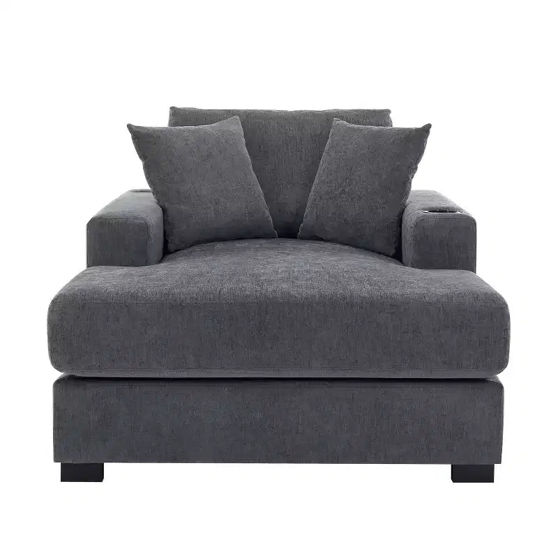 Chaise longue extragrande de 55/43.5/39.7W, sofá cama con almohadas, estación de carga y portavasos