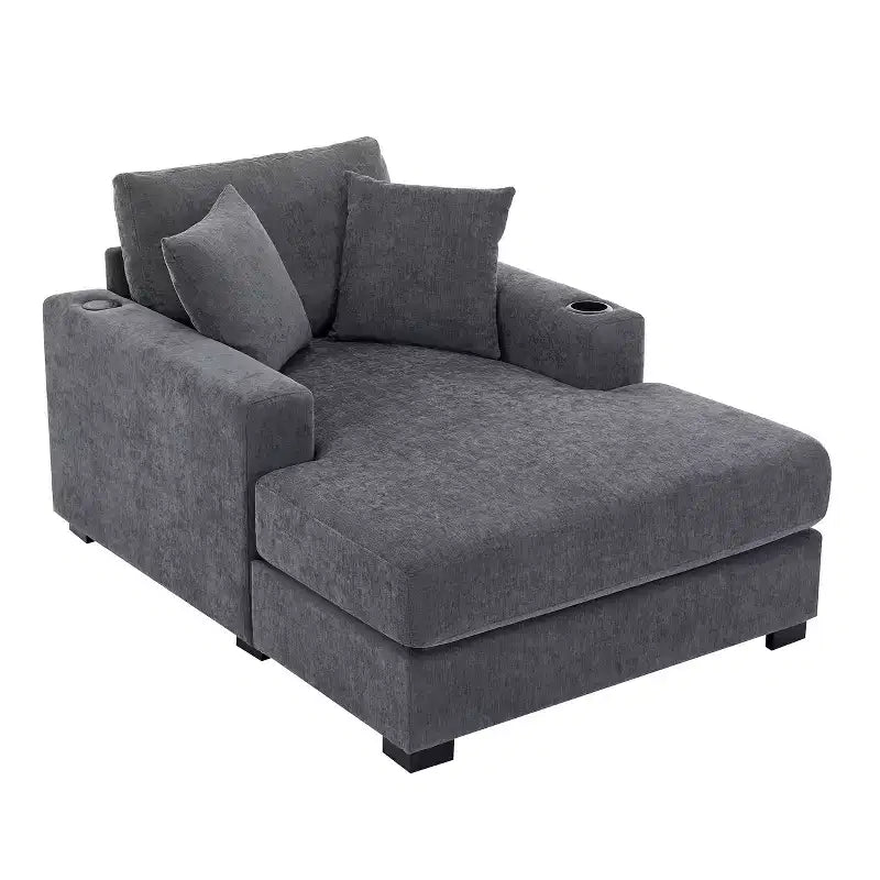 Chaise longue extragrande de 55/43.5/39.7W, sofá cama con almohadas, estación de carga y portavasos