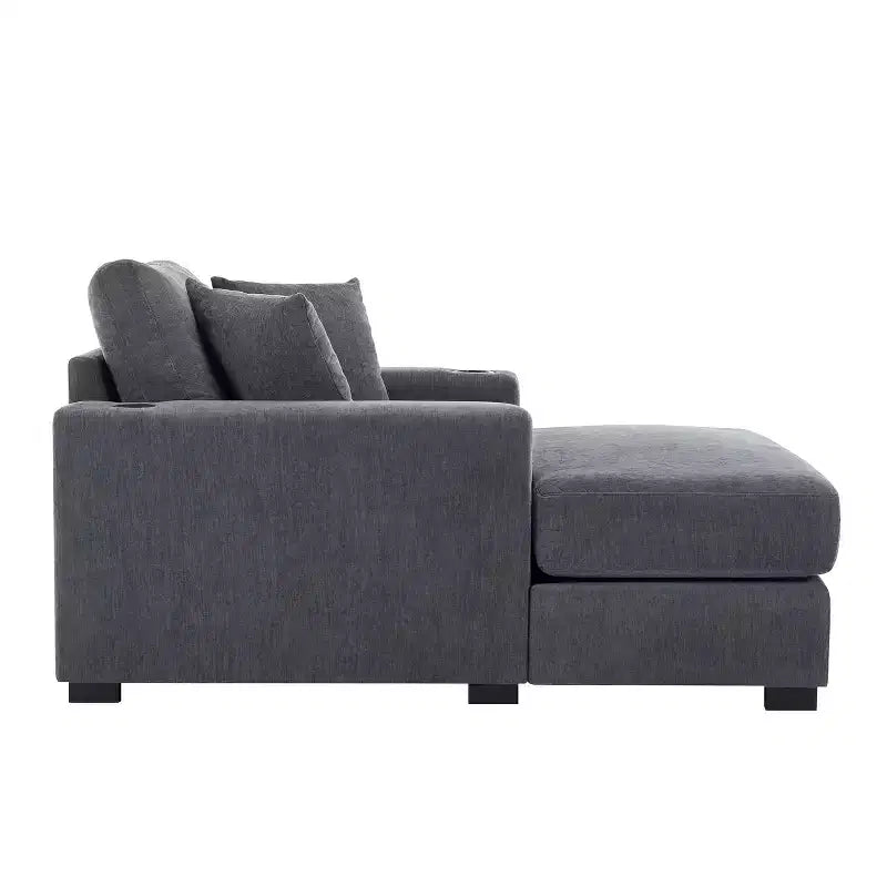 Chaise longue extragrande de 55/43.5/39.7W, sofá cama con almohadas, estación de carga y portavasos