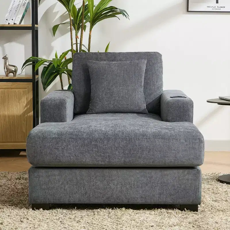 Chaise longue extragrande de 55/43.5/39.7W, sofá cama con almohadas, estación de carga y portavasos