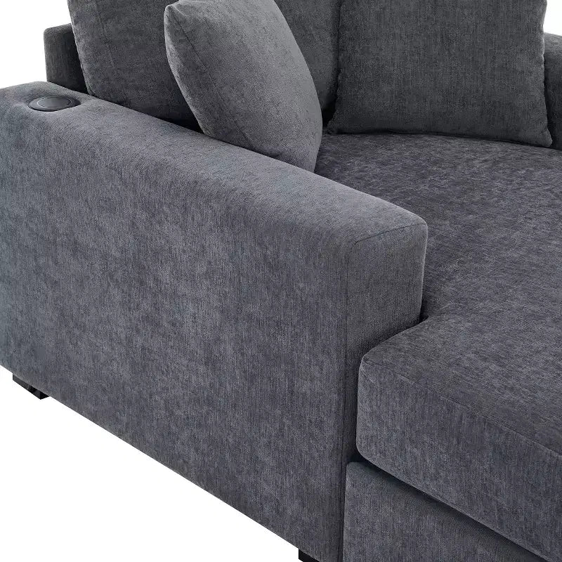 Chaise longue extragrande de 55/43.5/39.7W, sofá cama con almohadas, estación de carga y portavasos