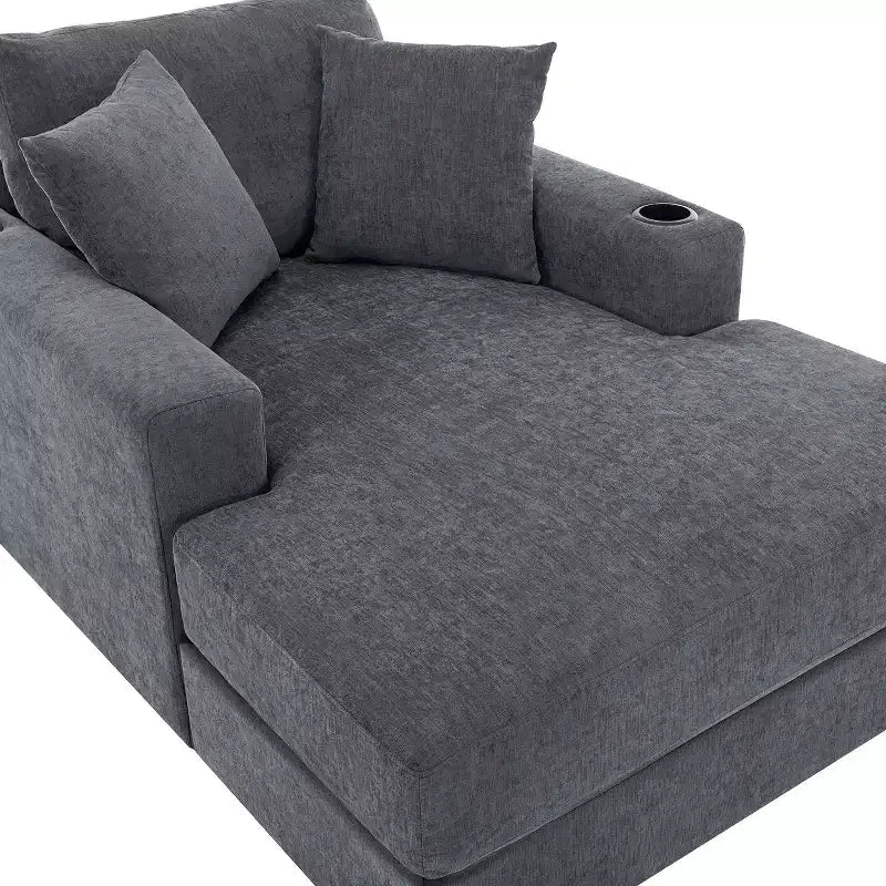 Chaise longue extragrande de 55/43.5/39.7W, sofá cama con almohadas, estación de carga y portavasos