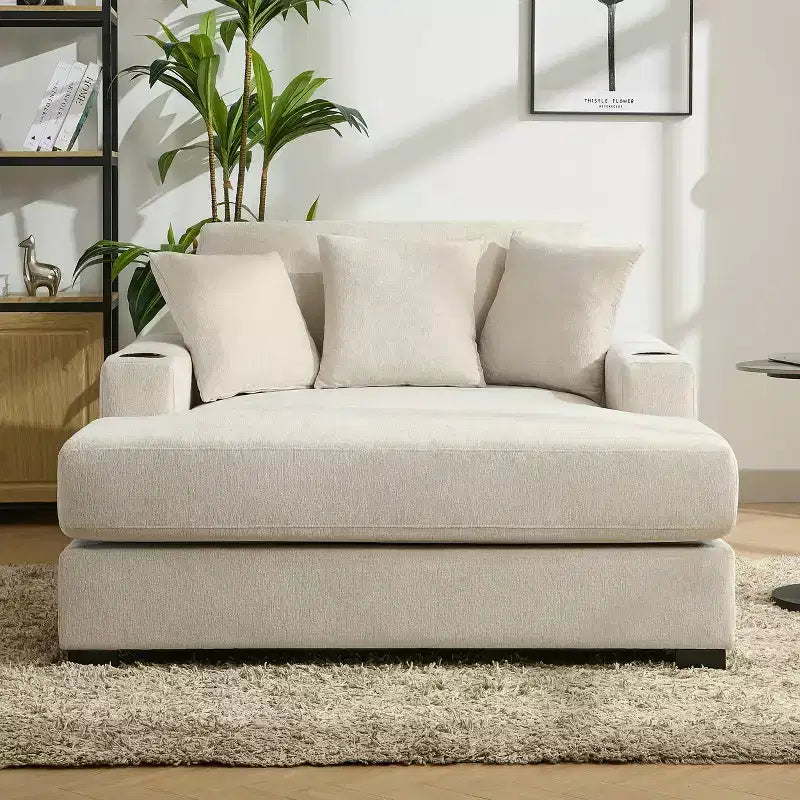 Chaise longue extragrande de 55/43.5/39.7W, sofá cama con almohadas, estación de carga y portavasos