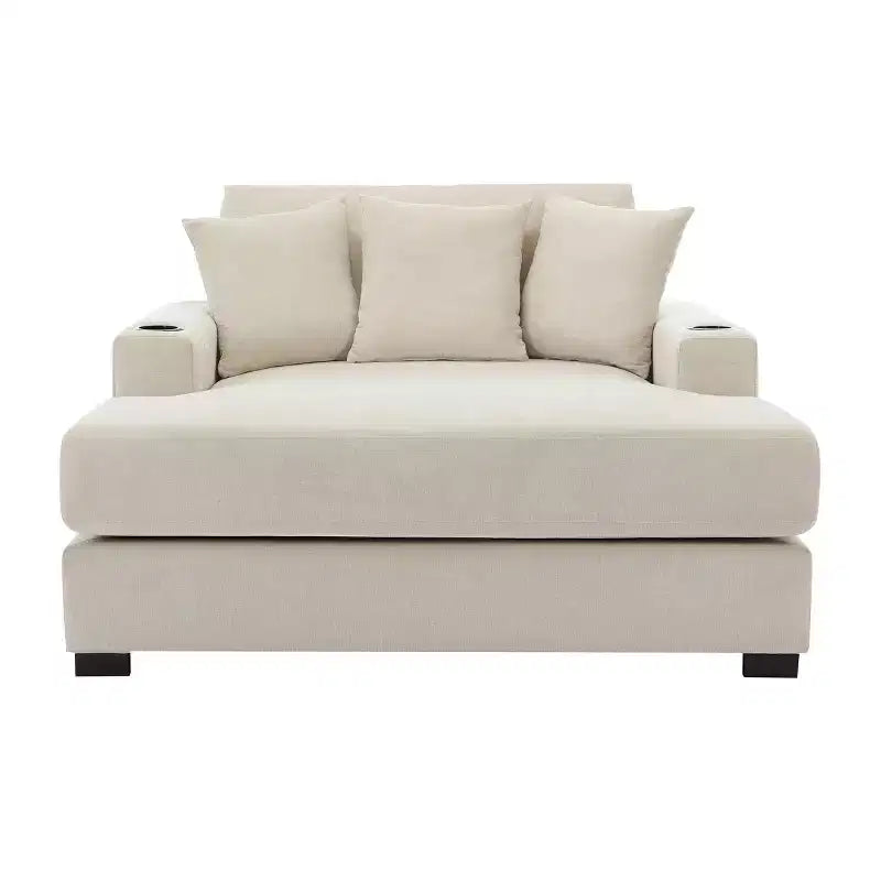 Chaise longue extragrande de 55/43.5/39.7W, sofá cama con almohadas, estación de carga y portavasos