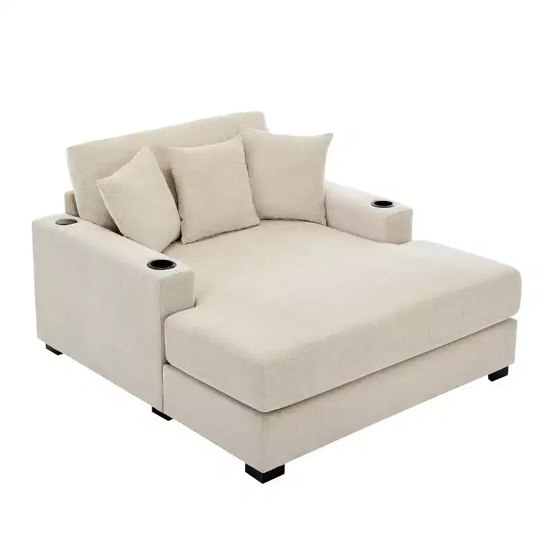 Chaise longue extragrande de 55/43.5/39.7W, sofá cama con almohadas, estación de carga y portavasos