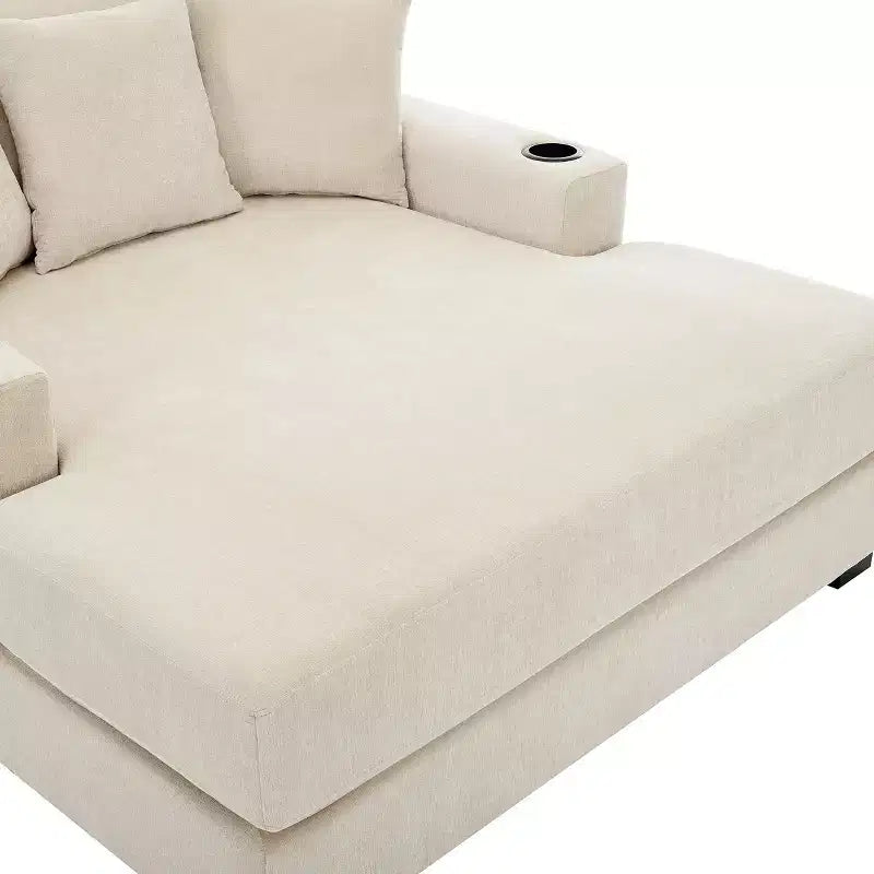 Chaise longue extragrande de 55/43.5/39.7W, sofá cama con almohadas, estación de carga y portavasos