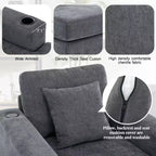 Chaise longue extragrande de 55/43.5/39.7W, sofá cama con almohadas, estación de carga y portavasos