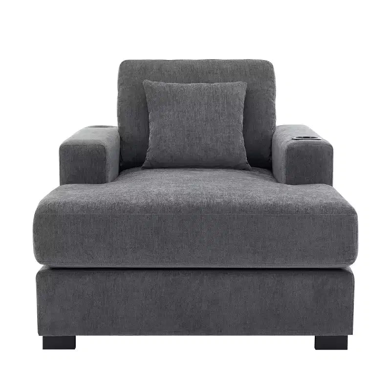 Chaise longue extragrande de 55/43.5/39.7W, sofá cama con almohadas, estación de carga y portavasos