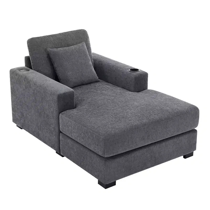 Chaise longue extragrande de 55/43.5/39.7W, sofá cama con almohadas, estación de carga y portavasos
