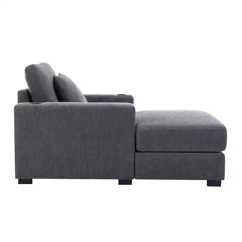 Chaise longue extragrande de 55/43.5/39.7W, sofá cama con almohadas, estación de carga y portavasos