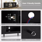 Mueble para TV de hasta 65 pulgadas con estantes ajustables de 3 posiciones y puertas de cristal templado, negro/azul cerceta