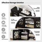 Mueble para TV de hasta 65 pulgadas con estantes ajustables de 3 posiciones y puertas de cristal templado, negro/azul cerceta