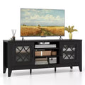 Costway TV Stand for TVs up to 65 with 3-Position Adjustable Shelves Tempered Glass Doors Black/Teal Blue